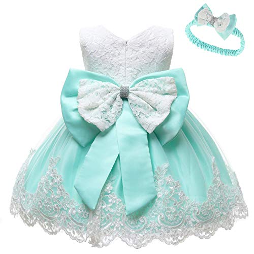 Baby Girls Christening Wedding Birthday Pageant Lace Dress Bowknot Flower Dresses Baptism Tutu Gown 0-24M