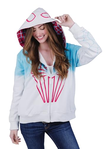 Marvel Spider-Man Fleece Matching Family Zip Up Cosplay Hoodie Toddler to Adult Sizes (2T - 2XL), White, Spider Gwen, Women, XS