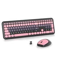 Vumilstek Black Pink Quiet Keyboard and Mouse Wireless, Full Size Silent Keyboard Cute Typewriter American QWERTY 2.4G Cordless Round Keys for Office Home Dorm PC/Laptop/Desktop(Gradient BerryBlack)