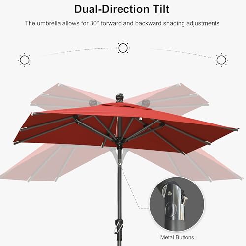 Image of PURPLE LEAF Patio Market Umbrella 6' x 4' Rectangle Dual Tilt Red 8 Ribs