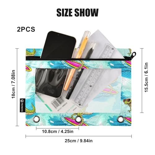 GAIGEO Fichário legal Tyrannosaurus Rex Ocean Animal 3 anéis, estojo para lápis, fichário com zíper, fichário escolar com zíper, bolsos transparentes para meninos 25 x 18 cm, 2 pacotes