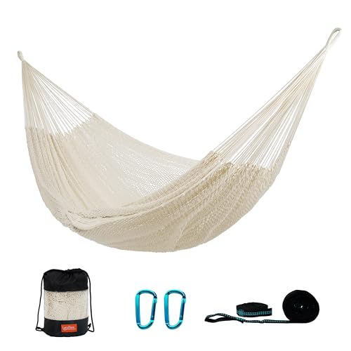 Outdoor Handwoven Double Rope Hammock, Beige