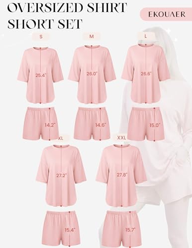 Image of Ekouaer Women's Two Piece Lounge Set Oversized Boxy T-shirt Casual Short Sets Summer Travel Matching Set 2026 Fashion