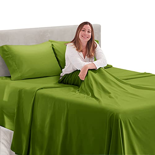 Image of Hearth & Harbor Extra Deep Pocket Split King Sheets - 5 Piece Hotel Luxury Bed Sheets Set Fits Up to 24 inch Mattress - Soft & Breathable Luxury Split King Bed Sheet Set, Split King, Calla Green