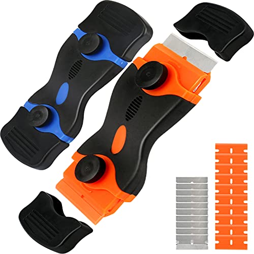 2pcs Razor Blade Scraper, Premium Plastic Razor Scraper with Double Head, Plastic Razor Blade with 10pcs Plastic Blades and 10pcs Razor Blades for Stiker, Glass, Window, Label, Paint, Decal