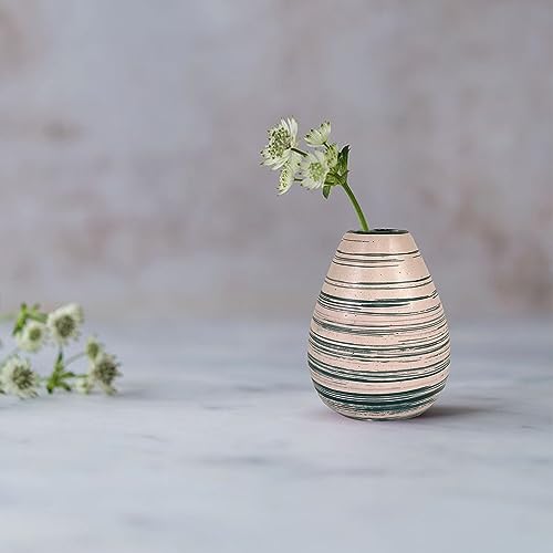 Image of Xtore Marbled Ceramic VASE with Green Striped Pattern for Home Decor (Pack of 1, Green and Cream)