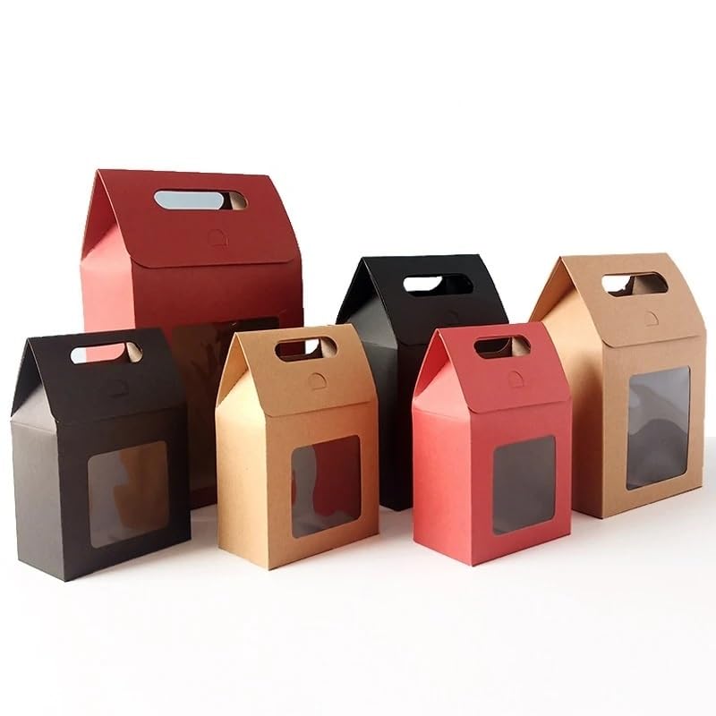 Kraft Geschenkboxen 12/24/48 Stück tragbare Geschenktüten aus Kraftpapier for Hochzeiten, Süßigkeiten-Verpackungsbeutel mit durchsichtigem PVC-Fenster, Dichtungsboxen, Verpackungsbeutel for Unternehme