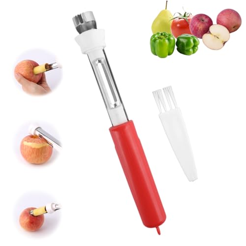 2-In-1 Apple Corer and Peeler Tool with Brush, Stainless Steel Vegetable Fruit Core Remover and Peeler Versatile Kitchen Gadgets Utensils for Cored Apples Pears Bell Peppers Potatoes
