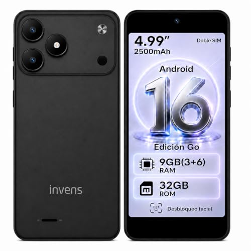 invens TK02 Telefonos Moviles Libres, 9(3+6) GB+32GB/128GB TF Teléfono Móvil, Android 16, 5'' HD+, 8MP+5MP Móvil, 2500mAh, Smartphone Triple 4G SIM GPS/OTG/3.5mm Jack Negro invens TK02 Telefonos Moviles Libres, 9(3+6) GB+32GB/128GB TF Teléfono Móvil, Android 16, 5'' HD+, 8MP+5MP Móvil, 2500mAh, Smartphone Triple 4G SIM GPS/OTG/3.5mm Jack Negro