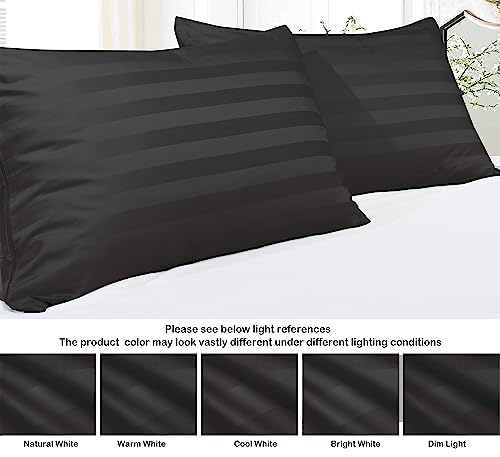 Image of 100% Egyptian Cotton Pillow Protectors Set of 2, 600 Thread Count Standard Size Bed Pillow Cases with Zipper, Sateen Weave Cooling Pillow Cases Quiet and Breathable Easy Care (2PCS, Striped Black)