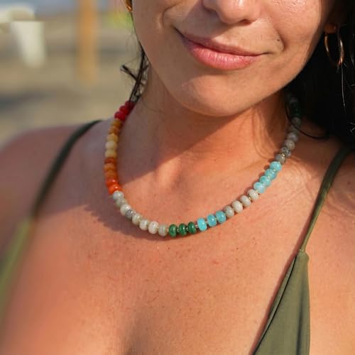 chorfla Beaded Gemstone Necklaces for Women, Bohemian Colored Choker Natural Stone Bead Decoration Summer Beach Handmade Jewelry Necklace (Colorful) — view 5