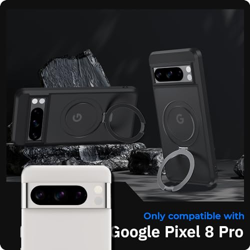 Coque Pixel 8 Pro noire mate haute résistance avec béquille et aimants JIC