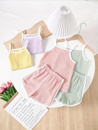 Image of Girls 8 Pieces Summer Outfits Casual Cami Tank Top and Dolphin Shorts Clothing Sets 4-8Y