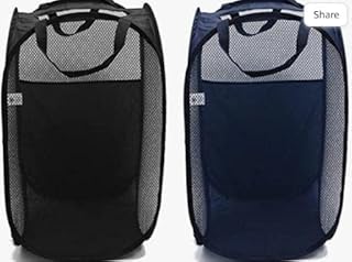 2 Pack Mesh Collapsible Laundry Baskets, Large 60 Liters Pop-Up Laundry Hamperwith Carry Handles for Clothes and Toys Storage Folding Washing cyan&black)