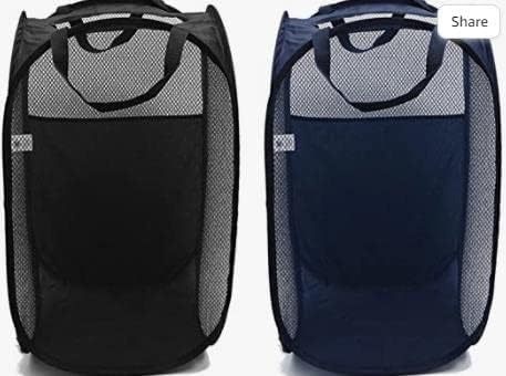 2 Pack Mesh Collapsible Laundry Baskets, Large 60 Liters Pop-Up Laundry Hamperwith Carry Handles for Clothes and Toys Storage Folding Washing cyan&black)