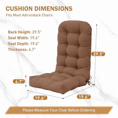 EAGLE PEAK High Back Adirondack Chair Cushions, 5" Thick Non Slip Tufted Cushion for Outdoor Patio Rocking Chairs, 49x20x5 in, 2 Pack, Mocha by EAGLE PEAK - Used condition - Image 3