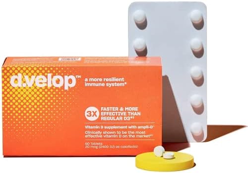 d.velop Vitamin D Supplements 2400 IU, 20 mcg – High Potency Vitamin D3 for Immune Support, Bone & Heart Health – 3X Faster & More Effective - Clinically Tested - Vitamin D Pills, 60 Count