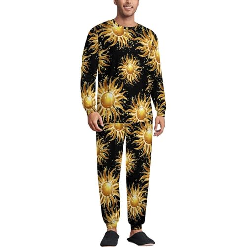 Magic Sun Print Men’s Pajama Set Long Sleeve Top And Pants Loungewear Sleepwear Pjs Nightwear