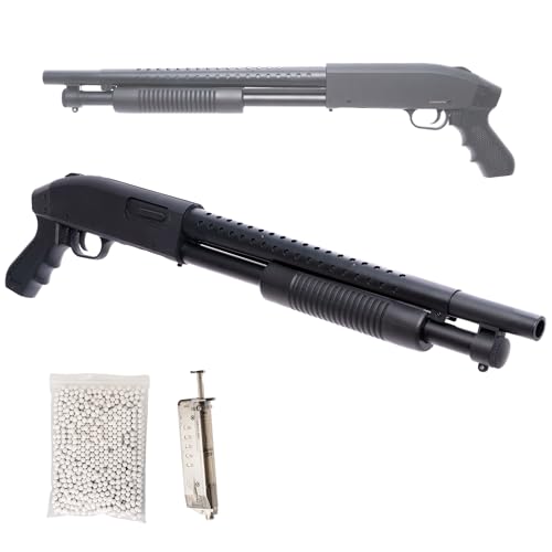 Bundle Fucile Softair a Pompa M47D con Caricatore Estraibile, carichino e 1000 Pallini da 6mm, potenza 0,9Joule - Perfetto per Iniziative di Softair, Nero, 65x17 cm