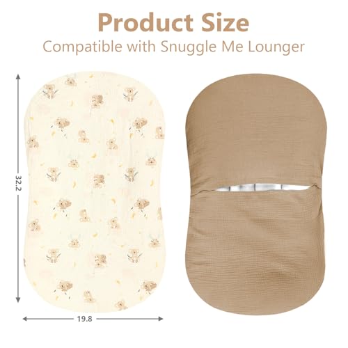 Image of Pea Pod Muslin Baby Lounger Cover 2 Pack Cotton Slipcover, Soft Breathable Infant Lounger Covers Only for Newborn Baby Nest Lounger Sheets for Cozy Naps 0-12 Months(Koala)