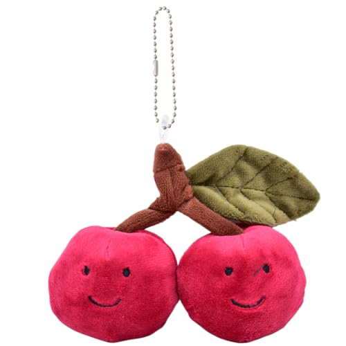UDTGYELF Cherry Plüschtier Spielzeug Kirsche Anhänger Dekoration Schlüsselanhänger Weiches Plüschtier Geeignet für Kindergeschenke Rucksackzubehör Puppen Schlüsselanhänger Dekoration (rot)