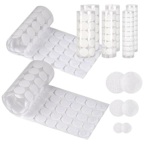 Klettpunkte Selbstklebend 10/15/20mm 400 Stück Klett Klebepunkte Rund Doppelseitig Klebende Klettverschluss Rund Klettband Klettstreifen für Schule Lernmaterial Weihnachtskarten Klettmappen Weiß