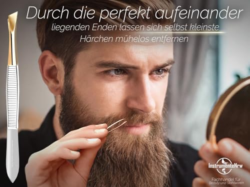 Zupfpinzette Pinzette aus Solingen Made in Germany Augenbrauenpinzette für die Gesichtspflege zum Zupfen von Augenbrauen, Barthaaren oder kleinen Härchen für Damen und Herren (Schräg/Vergoldet)