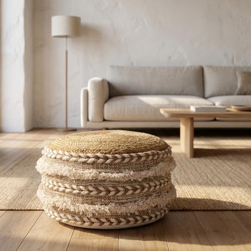 HAPPERS Pouf en jute et coton pour maman. Repose-pieds, tabouret bas, ottoman, design exclusif avec rembourrage inclus – vue 4