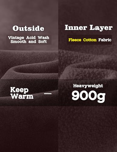 FAIABLE Womens Oversized Acid Wash Hoodie Unisex Heavyweight Cotton Hoodies Fleece Vintage Washed Distress Sweatshirt Women Men Couples Streetwear College Casual Fall Winter Autumn 2026 Chocolate