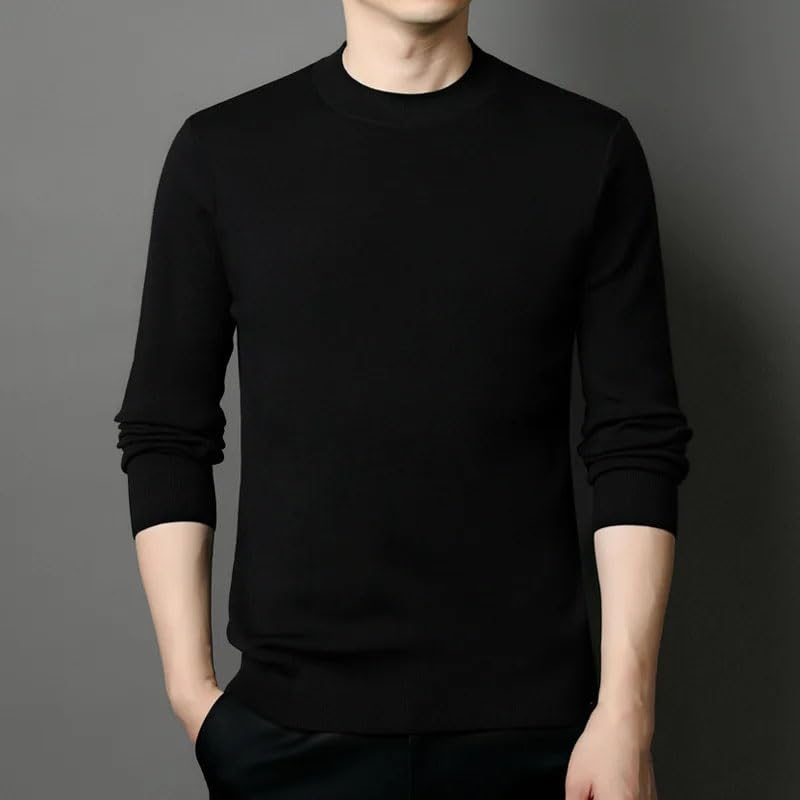 Men's Wool Thicken Long Sleeve Sweater Solid Mock Neck Pullovers Knitwear2
