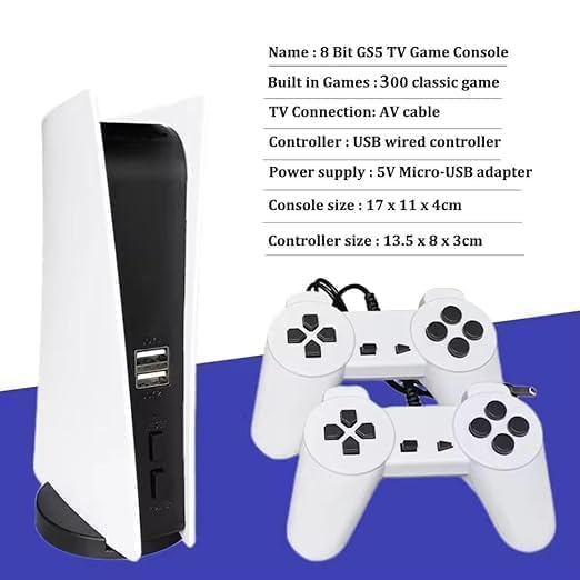 Image of GS5 TV Console with 300 Built-in 8-Bit Games | USB Wired & AV Output Retro Gaming Console for TV | Classic Plug & Play Game Station for Family Fun, Kids & Adults