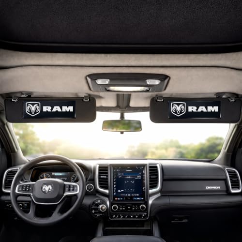 Image of SR1 USA RAM Truck Sun Visor Label Cover Decals - Gloss Black Domed Emblem Interior Stickers - Set of 2 for Dodge Ram 1500, 2500 & 3500 Trucks