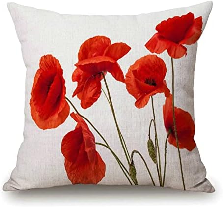 Solekla Spring Pillow Decorative Throw Pillow Cover 18x18 Inch, Poppy Flowers White Poppy Red Beautiful White Beauty Bloom Blossom Double Sided Square Pillow Case Pillowcase Sofa Cushion