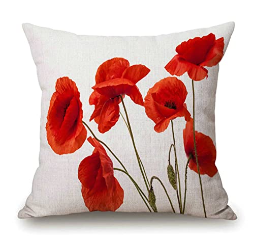 Solekla Spring Pillow Decorative Throw Pillow Cover 18X18 Inch, Poppy Flowers White Poppy Red Beautiful White Beauty Bloom Blossom Double Sided Square Pillow Case Pillowcase Sofa Cushion #TOP5