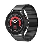 20mm Solo Loop Stainless Steel Metal Replacement Expansion watchband,Compatible Fossil Q Gazer, Huawei, Garmin Amazfit Ticwatch Ms/Men’s Sport Stretchable No Buckle Bands Strap (6.1‘’（15.5cm), Black)