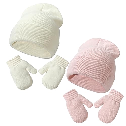 Image of Baby Beanie Hat Gloves Set, Kids Winter Warm Knit Hat with glvoes,Toddler Soft Beanie for Little Boys Little Girls Children