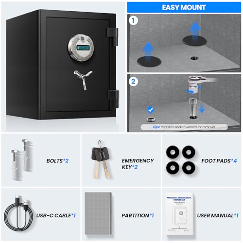 2400°F Fireproof Home Safe, Efficient Footprint for Legal Files & Valuables by RETLLAS - Image 8