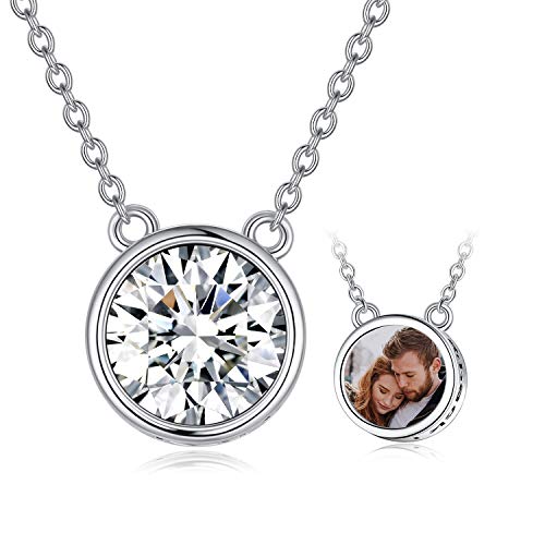 TOUPOP Crystal Lockets Necklace That Hold Pictures s925 Sterling Silver Engraved I Love You to The Moon and Back Pendant with White Round Crystal Jewelry Gifts for Women Teen Girls Birthday Christmas
