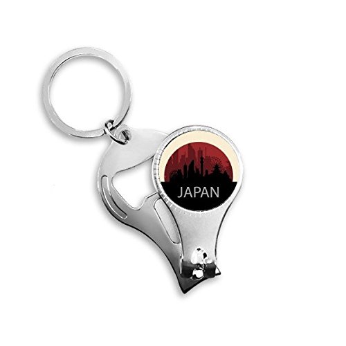 Porte-clés Japon noir blanc rouge avec pince à ongles et décapsuleur en métal