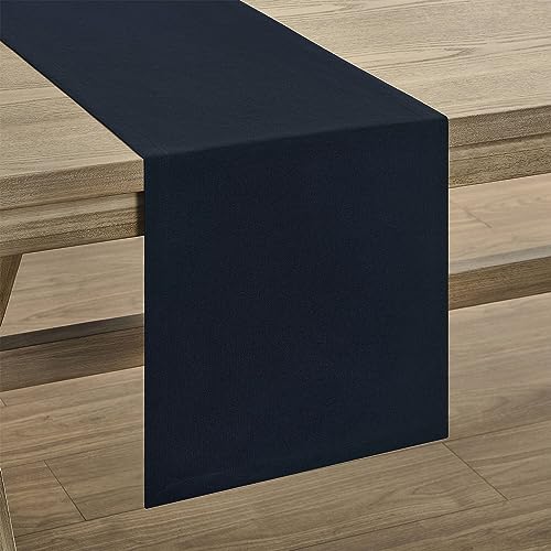 Image of ZeeMart Basic Linen Style Table Runner, 14 x 72 Inch Dark Navy, Rustic Farmhouse Dark Blue Table Runners 72 Inches Long, Everyday Polyester Table Runner - Machine Washable & Easy Care
