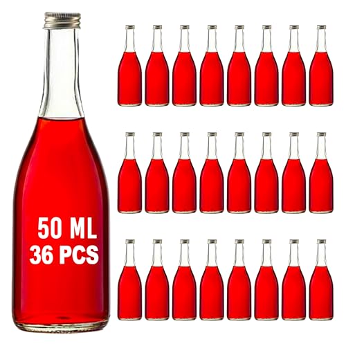 slkfactory 36 botellas pequeñas de cristal de 50 ml para licor, botellas de licor de cristal de primera clase, minibotellas (36 x 50 ml)