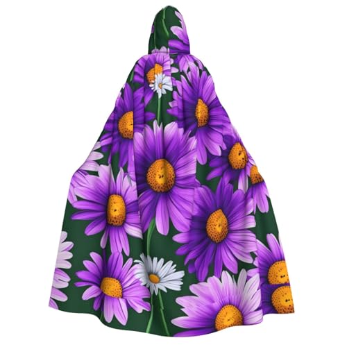 Cape à capuche 190 cm marguerites violettes pour costume unisexe