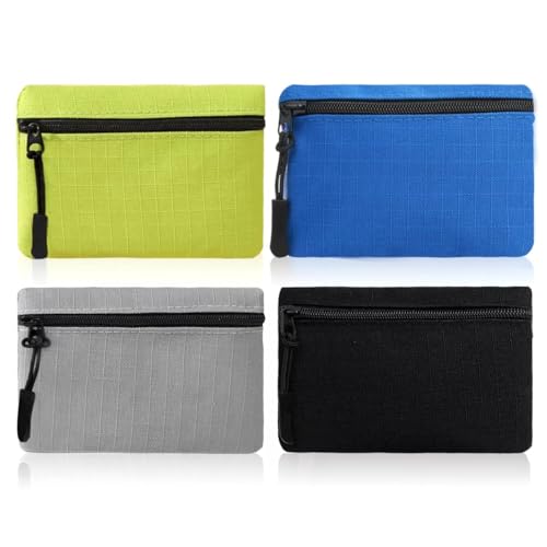 NVGVUP 4 Stück Münzgeldbörsen, Mini Geldbörse aus Oxford-Stoff, Tragbare Kleine Münzbörse mit Reißverschluss, Münzbeutel für Damen und Herren (Schwarz + Grau + Grün + Blau)