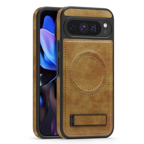 Lunivop for Google Pixel 9 Pro XL Case PU Leather [Compatible with Magsafe Wireless Charging] Magnetic Cover Stand Funda para Google Pixel 9 Pro XL 6.8 '' 2025 Rugged Best Phone Cases Brown