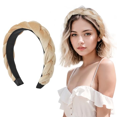 LOPHE Velvet Braided Headband, Twisted Braid Rough Edge Hair Band, Non-Slip Twisted Knotted Headband
