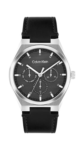 Catálogo de Reloj Calvin Klein para comprar hoy. 42 Calvin Klein Reloj para Hombre 25200524 CK Motion 39 mm - Caja Plateada - Correa de Piel Negra - Esfera Negra Texturizada - Multifunción