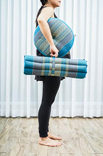 Image of Leewadee Meditation Cushion Set - 1 Small Zafu Yoga Pillow and 1 Small Roll-Up Zabuton Mat Filled with Kapok