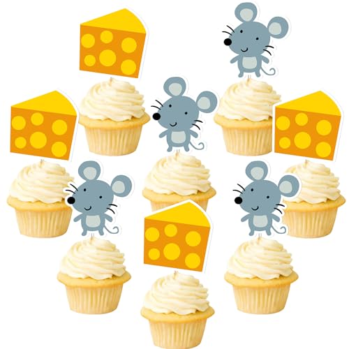 Décorations de cupcakes souris et fromage pour premier anniversaire | Lot de 36