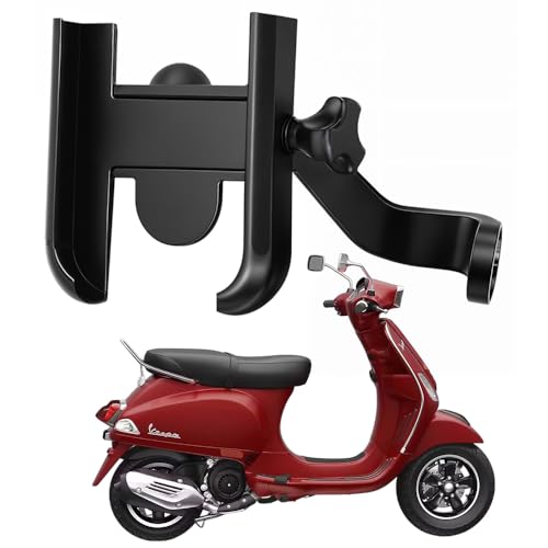 Image of Metal CNC Mobile Holder for Scooter, Scooty & Motorcycle Compatible for Vespa 150, Mirror Mount, 360 Rotation, Strong Anti-Slip Grip, Wide Adjustable Fit for All Smartphones (Black)
