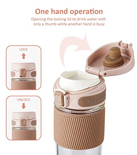 Tkk Glass Travel Coffee Mug With Lid 15 Oz Leak Proof Reusable Coffee Cup With Silicone Sleeve - Bpa Free, Pink-New #TOP1